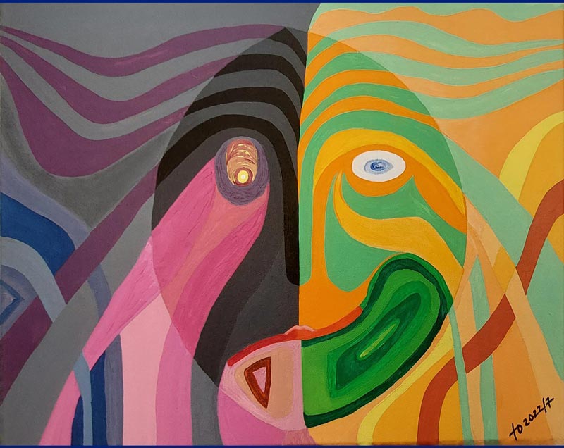 Gespaltene-Persönlichkeit,-split-personality 
Acryl (40-×-50-cm) TO2022/7